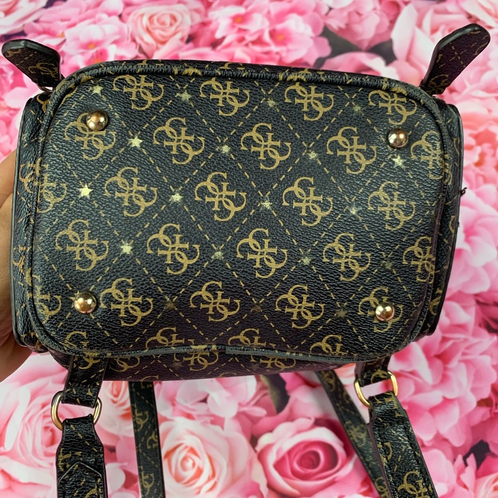 GUESS🤎brown leather like G monogram mini bucket hobo backpack bag - Picture 6 of 13